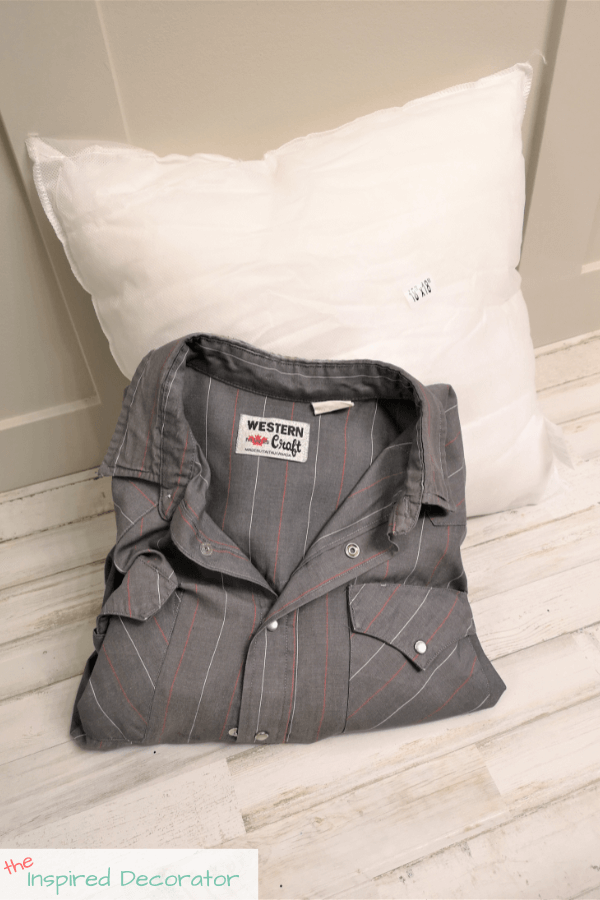A favourite shirt and a pillow insert, along with some sewing supples are the tools needed to create a memory pillow from a shirt.