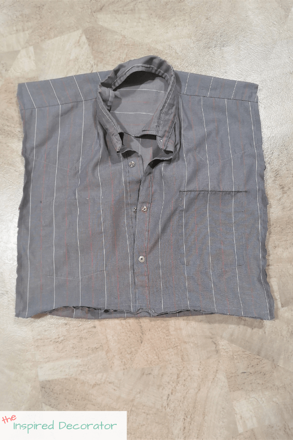 When sewing a pillowcase, even a memory pillow made form a shirt, you want to have your stitches be on the inside. So flip your shirt inside out before sewing it closed.