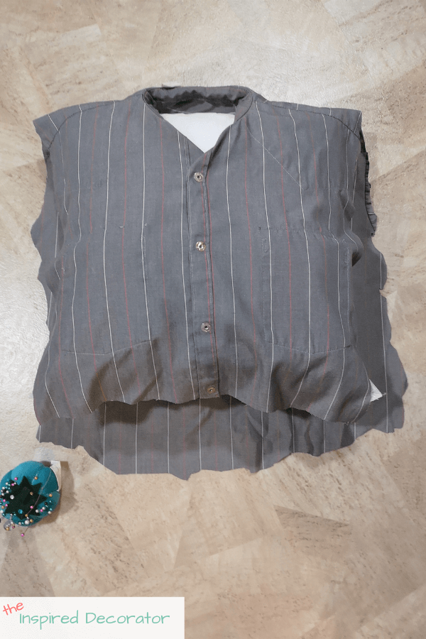So flip your shirt inside out before sewing it closed. This picture shows the pillow insert inside the inside-out shirt.